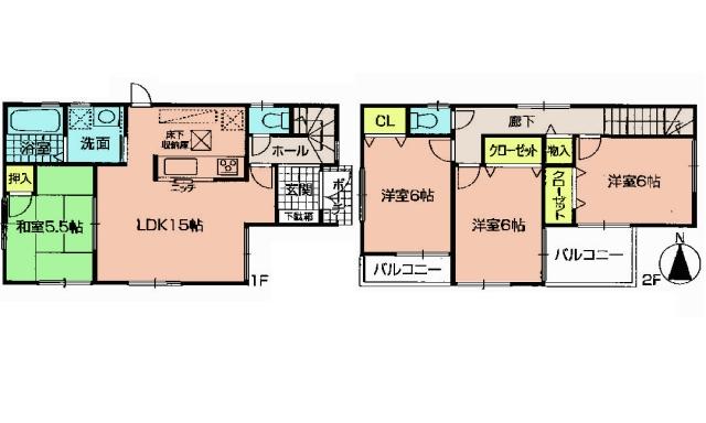 Floor plan. 24,800,000 yen, 4LDK, Land area 100.45 sq m , Building area 90.72 sq m