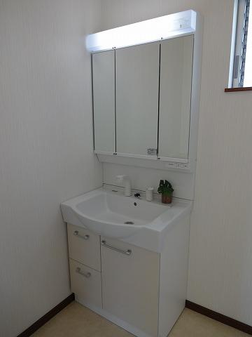 Wash basin, toilet. Bright wash room