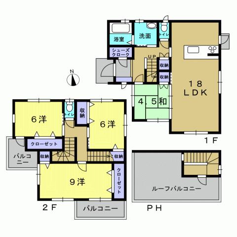 Floor plan. 42,800,000 yen, 4LDK, Land area 136.14 sq m , Building area 114.26 sq m 4LDK