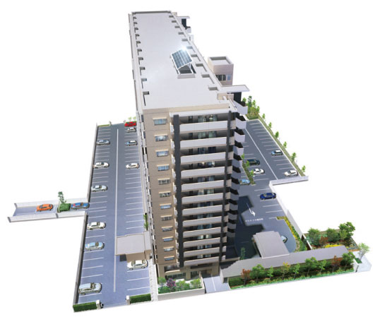 Shared facilities.  [Exterior - Rendering] Parking is available all households minute flat postfix expression. There is no cumbersome machine operation and waiting time, Peace of mind with the auto chain gate.