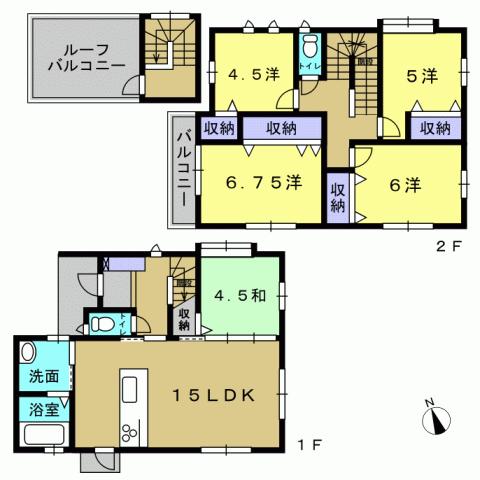 Floor plan. 34,300,000 yen, 5LDK, Land area 95.6 sq m , Building area 106.8 sq m 5LDK