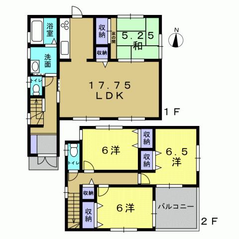 Floor plan. 24,800,000 yen, 4LDK, Land area 135.73 sq m , Building area 98.01 sq m 4LDK