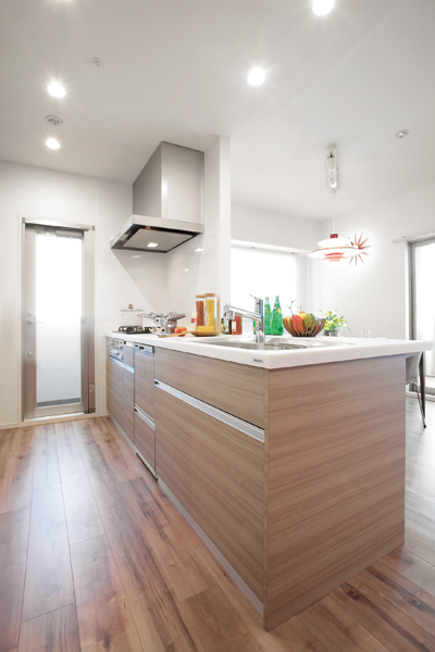 Kitchen space with a back door