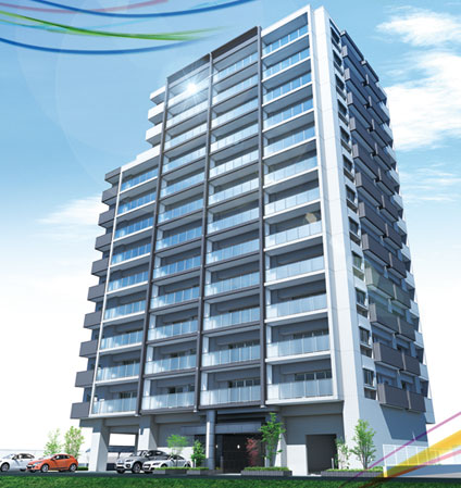 Shared facilities.  [Presence of sophisticated aesthetics produces] Impression vivid modern form exterior design is to harmonize the green scenery of babbling park. A monotone to produce a texture on sophisticated tones, Adopted a semi-transparent balcony handrail to transmit light, To achieve a pleasant sense of openness. (Exterior view)