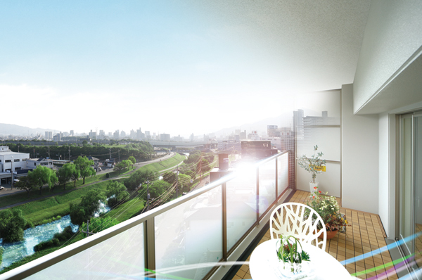 Balcony provided with a semi-transparent hand sliding to transmit light ※ In were taken from local 8th floor equivalent to (October 2012) view photos and <Socio Midorii> was taken the model room that was CG synthesis, Slightly different from the actual view.