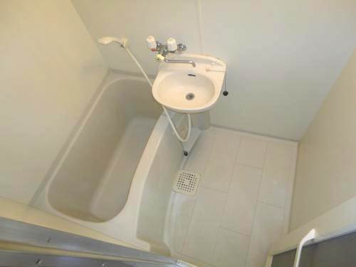 Bath. Bus toilet by, Washing machine also put in a room!