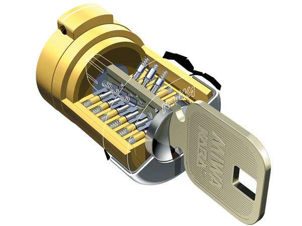 Security.  [Dimple cylinder lock] The front door of the dwelling unit, It has adopted a strong dimple cylinder lock to picking crime. Due to the use of multiple high-hardness components in the cylinder, In addition there is a high resistance to the invasion by drill, Since the dimple position of the key is required complex and high processing accuracy, You can not replicate in non-manufacturer, Keeping the high security performance. In addition double lock, It has extended safety. (Conceptual diagram)