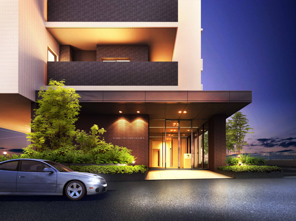 Shared facilities.  [Entrance Rendering] Entrance porch, which directed the space of rest in the green of planting. Wind dividing room in the tile of white stone eyes style, Leading to the entrance hall. It overlooks the whole glass door there is also a security effect. Premium feeling of interlocking specification entrance approach before and a private parking lot before the first floor dwelling unit.