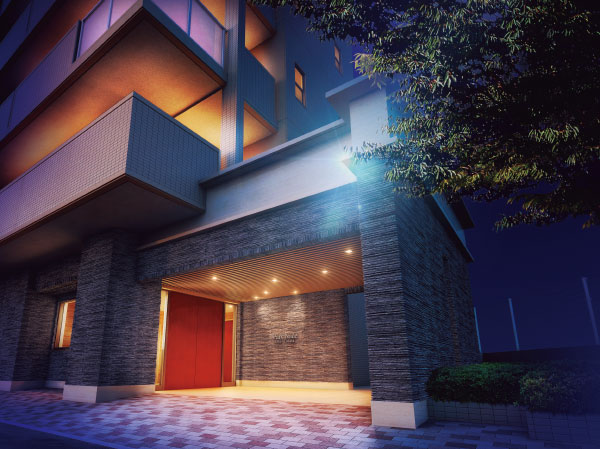 Shared facilities.  [Entrance Rendering] Entrance to a sharp impression worthy of the new city residence to express the joy that live here. A selection of materials such as macadam tone tile of dark brown, Creating a quality that does not become a mold. Side to lay out the green planting, It was shaping the facade to show the beautiful expression every time.