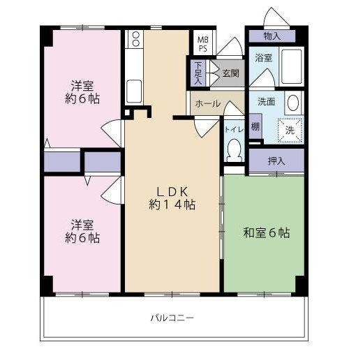 Floor plan. 3LDK, Price 16.5 million yen, Occupied area 65.85 sq m
