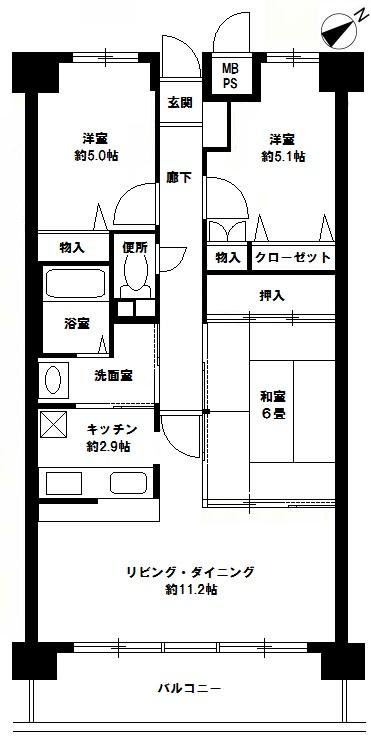 Floor plan. 3LDK, Price 12.8 million yen, Occupied area 68.45 sq m , Balcony area 14.98 sq m