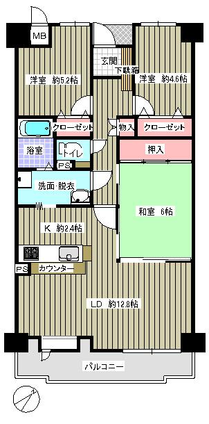 Floor plan. 3LDK, Price 11 million yen, Occupied area 72.61 sq m , Balcony area 9.3 sq m