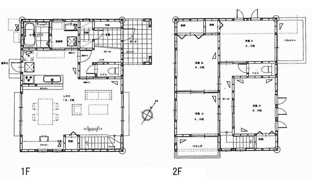 Floor plan. 23.8 million yen, 4LDK, Land area 153.11 sq m , Building area 101.85 sq m 1F 19.5LDK 2F 6 Hiroshi 6 Hiroshi 6 Hiroshi 4.5 Hiroshi toilet