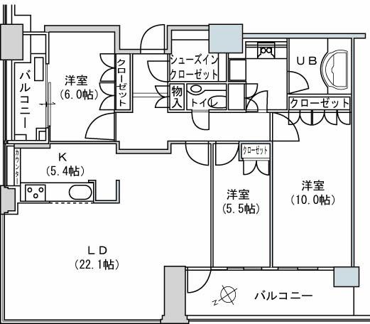 Floor plan. 3LDK, Price 65 million yen, The area occupied 109.8 sq m , Balcony area 17.23 sq m