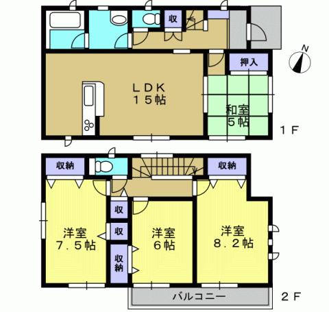 Floor plan. 25,800,000 yen, 4LDK, Land area 132.49 sq m , Building area 98.01 sq m 4LDK