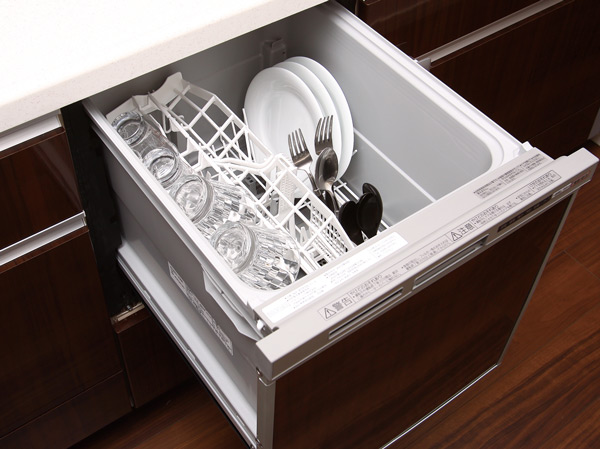 Kitchen.  [Out a simple slide-type dishwasher] Because of the full open sliding, You can out in a comfortable position. You can expect excellent water-saving effect than when you wash by hand. Reservation with a timer.