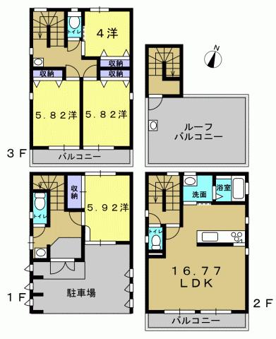 Floor plan. 33,800,000 yen, 4LDK, Land area 70 sq m , Building area 122.1 sq m 4LDK