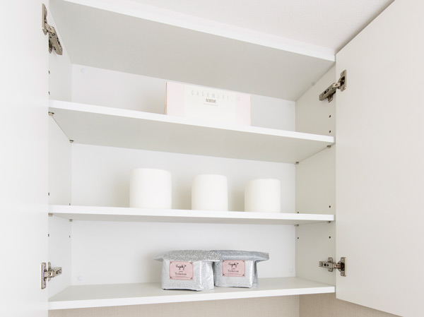 Toilet.  [Toilet storage] Toilet Paper, Other handy hanging cupboard for storage.