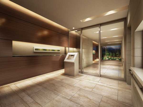 Shared facilities.  [We are greeted by green view, Elegant entrance] Entrance Hall of soft lighting and wall decorations to produce a classy atmosphere. Look to the other side of the hall, Courtyard which has been subjected to planting. It celebrates the people and customers that green views are live in a friendly atmosphere. (Entrance Hall Rendering)