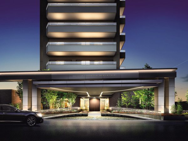 Shared facilities.  [In the everyday, There is a scene of large-scale community unique] Including the pouch provided with a porte-cochere, Is public space that has been polished to every nook and corner, Realize the sophisticated life of only here. further, Taking advantage of the scale of all 104 House, Lounge and party room, etc., Community space that connects the people and the people were also to enrich. (Porte-cochere ・ Pouch Rendering)