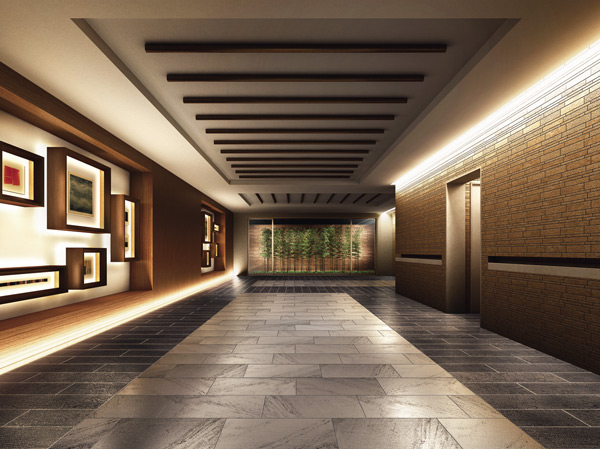 Shared facilities.  [It was nestled a Tsuboniwa through the window, Gallery sensation Hall] When you exit the entrance hall, Gallery holes decorate the Art box to emerge by the light on the wall in just like it has spread and relax. Although hard to stuck to the natural texture, Create a calm worthy of the space of Yingbin. The sight of a basis garden visible through the window, Draw the extraordinary in the everyday scene. (Entrance Hall Rendering)