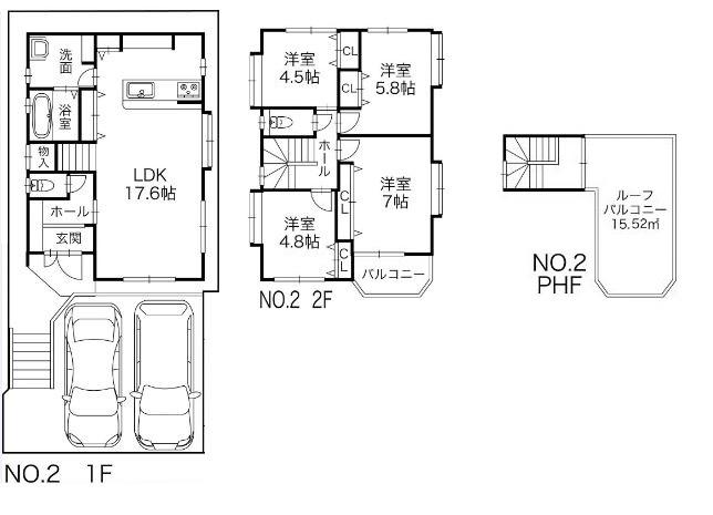 Compartment view + building plan example. Building plan example, Land price 13.8 million yen, Land area 104.29 sq m , Building price 15 million yen, Building area 100.19 sq m plan view