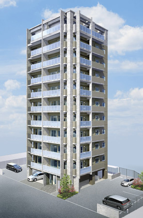 Shared facilities.  [Exterior - Rendering] In airy appearance form is simple based on beige, Also in perfect harmony in the landscape of Riverside, Casually as a new landmark to assert its presence.