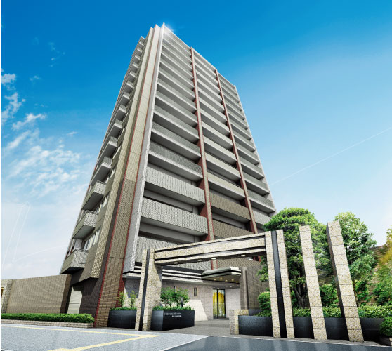 Shared facilities.  [Presence also claimed while penetration in the landscape. Appearance that becomes the new town of profile] Impressive gate to increase the feeling of mansion. Modern design and form appropriate to the house of the future-oriented. Snuggle into a new landmark of Hiroshima called "Hiroshima ball Parktown", While in harmony with the surrounding landscape even if the image of the form and color that claim as one of the building was designed. (Exterior view)