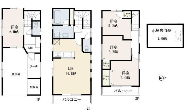 Floor plan. 29,980,000 yen, 4LDK, Land area 69.34 sq m , Building area 107.43 sq m