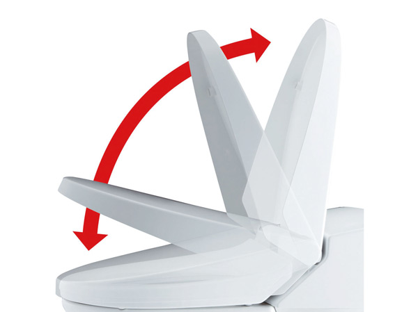 Toilet.  [Full automatic toilet seat] Open to approach, Closes and leaves. Opening and closing in the full auto without touching the hand. It is sanitary. Eliminating the Akeppanashi, Also effective in power saving. (Conceptual diagram)