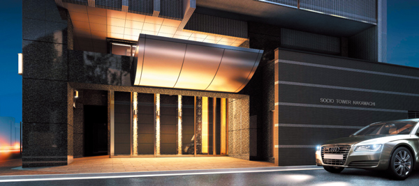 Shared facilities.  [Premium design invites to the shared space is high all the aesthetic people who live status] Such as floors and walls, Adopt a high-quality material to all. Parking entrance realize smooth goods movements that utilize the touch key system or a remote control. Also, The adoption of the security gate, It prevents suspicious person of the invasion in advance. (Entrance Rendering) ※ Less than, In fact a somewhat different in the things that caused draw on the basis of the all drawings Rendering of the web is.