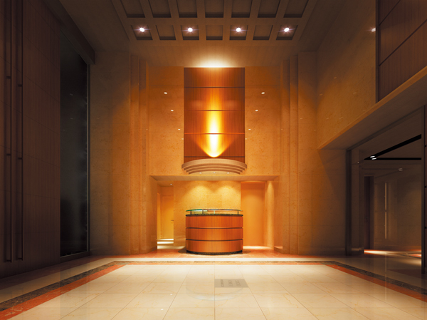 Shared facilities.  [Elegant Naru space wrapped in high quality, Entrance Hall controversial sense of openness and elegance] Entrance Hall of <Socio Tower Nakamachi> is, It is design with the elegance atmosphere. While quietly watching the owners of the day-to-day invite you to valuable everyday. Entrance Hall also, While adopting the high texture member, It has adopted the spatial design of obtaining the calm due to indirect lighting. To increase the ceiling, It is open space. (Entrance Hall Rendering)