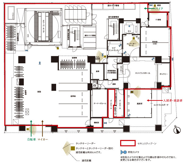 Security.  [Common area of ​​peace of mind with a thorough security check and convenience] If carrying the touch key, You can admission to hands-free only closer to the touch key leader. (Site layout)