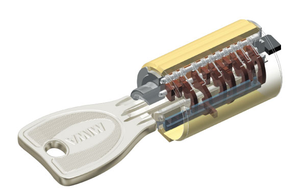 Security.  [Dimple cylinder lock] Adopt a difficult dimple key is unlocked by picking. There are about 100 billion kinds of key pattern, Duplication of the key is almost impossible. Also key is the insertion easy reversible type without sides. (Conceptual diagram)