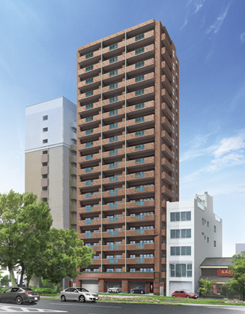 Shared facilities.  [Exterior - Rendering] When not lose the values ​​even, Nichogake total brick tile Ha facade.