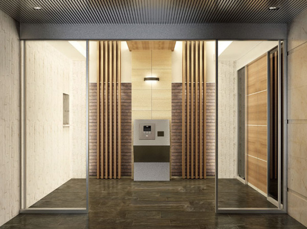 Shared facilities.  [Entrance porch Rendering] Entrance inside in addition to the marble of the split skin and this Shine lead from the outside, Coordinating the texture of the wood. It finished with a calm atmosphere in the chic (which was raised to draw on the basis of the drawings, In fact a slightly different)