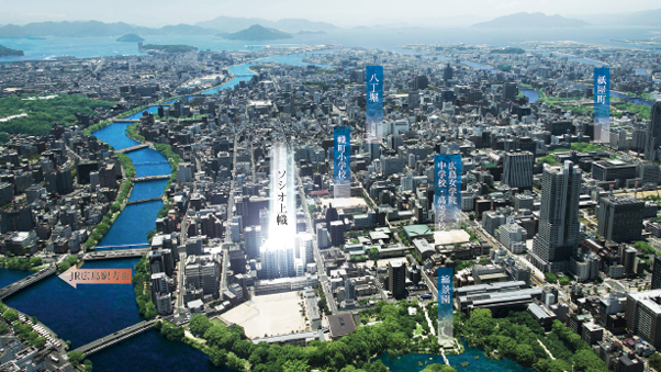 Socio Kaminobori. Gu, a local Kaminoboricho is, JR Hiroshima Station and shopping center of ・ Within walking distance to the Hatchobori neighborhood. Including the department store, Various commercial facilities and restaurants have also been close to complete (in fact a somewhat different in those subjected to CG processed into aerial photo taken in June 2013)