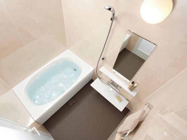 Bathing-wash room.  [Bathroom] Tub adopt a low-floor bath type was lightly the burden of straddle. Small children also for those and the elderly is safe may span without difficulty. In addition to the shower head, By including air in the water by new technology, The every grain of water adopted water-saving type that large grain of, It plays an eco-life of one end.