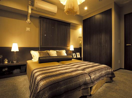 Interior.  [Master bedroom] A large bed main bedroom also put clear was keynote chic image space