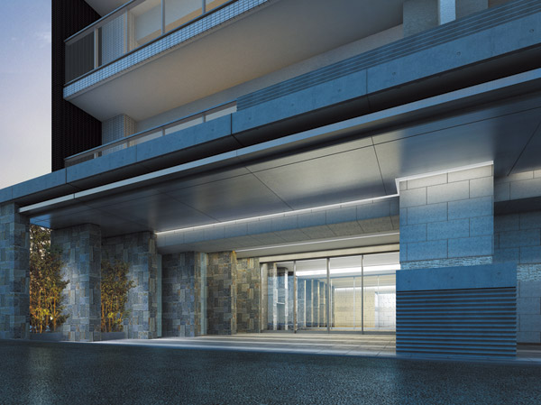 Shared facilities.  [entrance] The doorway of the main entrance to adopt the eaves of the L-shaped, Make the look of the building. We have to express the sense of stability of the foot in the as-cast concrete. (Rendering)