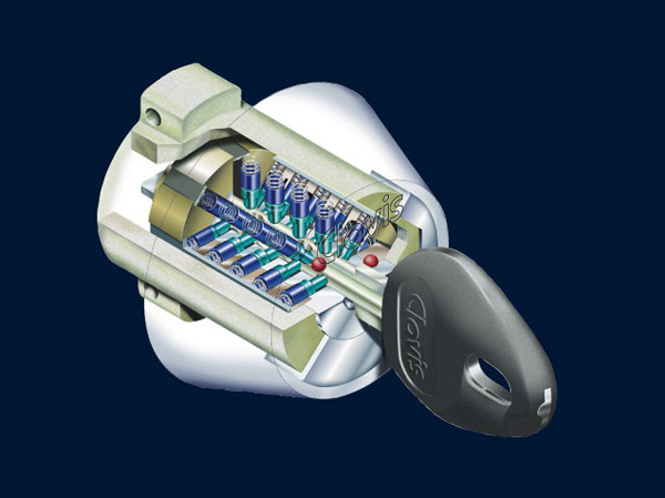 Security.  [Dimple cylinder lock] Adopt a difficult dimple key is unlocked by picking. There are about 100 billion kinds of key pattern, Duplication of the key is almost impossible. Also key is the insertion easy reversible type without sides. (Conceptual diagram)