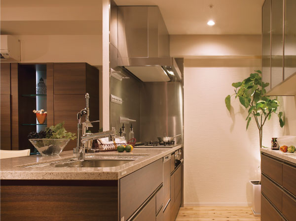 Kitchen.  [kitchen] The kitchen is to achieve one of the largest thermal power in the household, "Derishia ・ Gurire "Ya, In addition to the advanced equipment, such as dish washing and drying machine, It has adopted a system kitchen, which boasts a wealth of storage capacity with a soft closing function.  ※ Less than, Indoor photos all E-type model room of me.