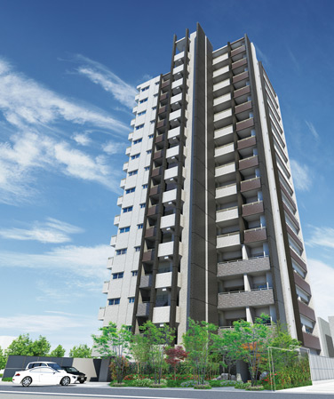 Shared facilities.  [Exterior - Rendering] North appearance in design-conscious stylish property and dignified. While with the sharp by tile color in the upper and lower floors, We produce a vertical line.