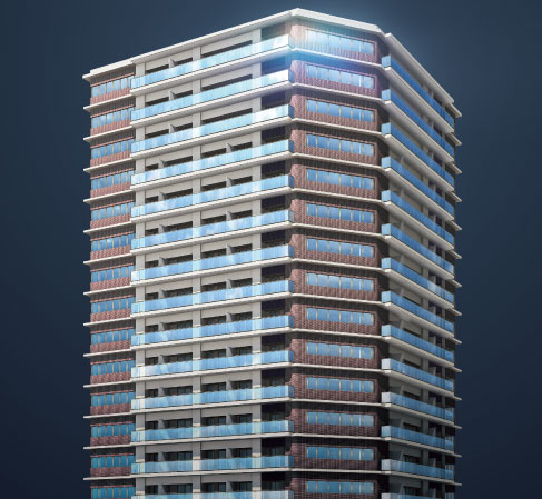 Shared facilities.  [Exterior CG] Site planning was richly planted green trees. Private residence zone filled with serenity and peace. Warmly welcomed the live human, Common space to convey the dignity and pride to the people who visit. A number of proposals worthy of the flagship project of Mitsubishi Estate Residence, It is crystallized in collaboration with a leading company in the construction industry, "Shimizu", It will be born finally. ( ※ 1)