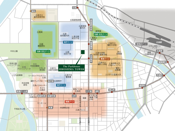 Area Map /  The peripheral local, "Tradition ・ Cultural Zone ", "Education Zone", "Office Zone", "Commercial Zone" has spread well-balanced