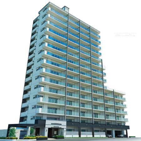 Shared facilities.  [Exterior - Rendering] Shine in trees of green and sky blue, Exterior design.