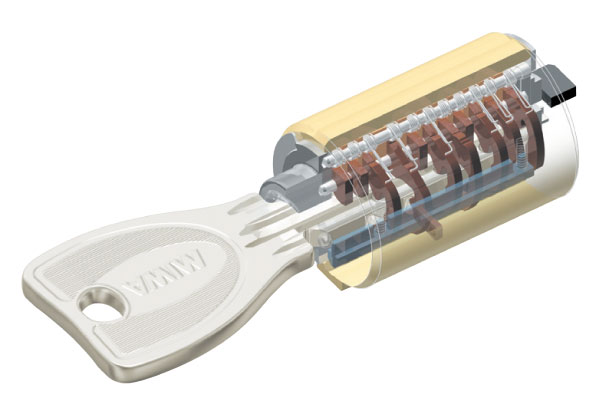 Security.  [PR cylinder lock] Dwelling unit entrance key is adopted in the double lock the PR cylinder lock to prevent picking in the elaborate structure, Has been improved crime prevention. (Conceptual diagram)
