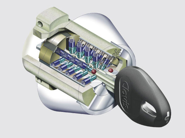 Security.  [Dimple cylinder key] (Conceptual diagram)