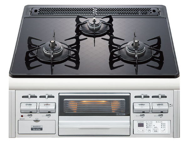 Kitchen.  [Glass top three-necked gas table] The top plate has less unevenness of the heat-resistant glass, Easy to clean. Oil dirt and boiled spill Otose to clean with wipe quick and people, You can use beautiful remains long.