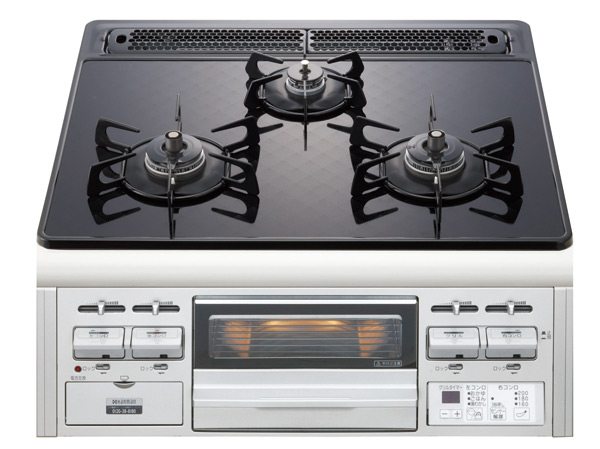 Kitchen.  [Glass top three-necked gas table] The top plate has less unevenness of the heat-resistant glass, Easy to clean. Oil dirt and boiled spill Otose to clean with wipe quick and people, When you can also use beautifully to. With Si sensor of peace of mind even if there is forgetting to turn off and fade-out.
